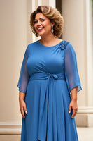 Load image into Gallery viewer, Royal Blue Chiffon Plus Size A Line Mother of the Bride Dress with Appliques