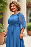 Load image into Gallery viewer, Royal Blue Chiffon Plus Size A Line Mother of the Bride Dress with Appliques