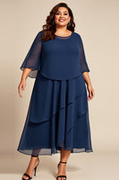 Load image into Gallery viewer, Navy Chiffon Tiered Plus Size Mother of the Bride Dress