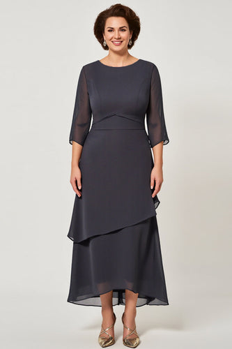 Steel Grey Chiffon Tiered Maxi Mother of the Bride Dress