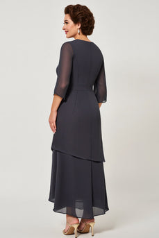 Steel Grey Chiffon Tiered Maxi Mother of the Bride Dress