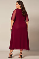 Load image into Gallery viewer, Burgundy Chiffon Boat Neck Plus Size Mother of the Bride Dress