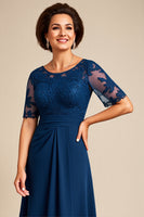 Load image into Gallery viewer, Navy Chiffon Appliqued A Line Mother of the Bride Dress