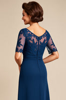 Load image into Gallery viewer, Navy Chiffon Appliqued A Line Mother of the Bride Dress