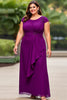 Load image into Gallery viewer, Purple Chiffon A Line Cap Sleeves Plus Size Mother of the Bride Dress