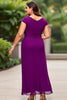 Load image into Gallery viewer, Purple Chiffon A Line Cap Sleeves Plus Size Mother of the Bride Dress