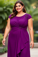 Load image into Gallery viewer, Purple Chiffon A Line Cap Sleeves Plus Size Mother of the Bride Dress