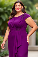 Load image into Gallery viewer, Purple Chiffon A Line Cap Sleeves Plus Size Mother of the Bride Dress
