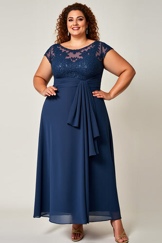 Navy Chiffon Plus Size Mother of the Bride Dress with Appliques