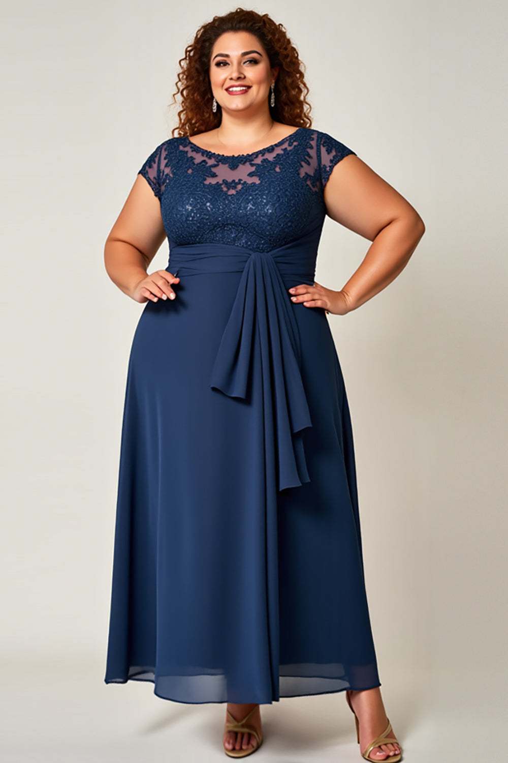 Navy Chiffon Plus Size Mother of the Bride Dress with Appliques