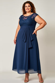 Navy Chiffon Plus Size Mother of the Bride Dress with Appliques