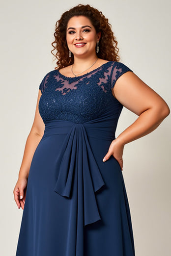 Navy Chiffon Plus Size Mother of the Bride Dress with Appliques