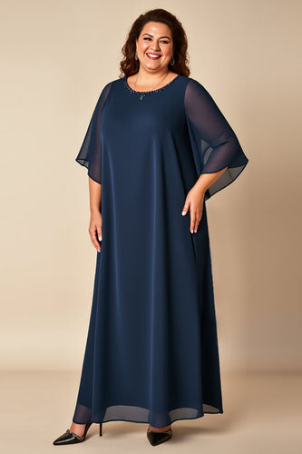 Navy Chiffon Plus Size Loose Mother of the Bride Dress