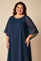 Load image into Gallery viewer, Navy Chiffon Plus Size Loose Mother of the Bride Dress