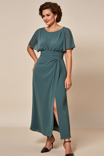 Grey Blue Chiffon Sheath Mother of the Bride Dress with Slit