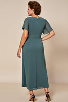 Load image into Gallery viewer, Grey Blue Chiffon Sheath Mother of the Bride Dress with Slit