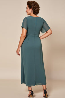 Grey Blue Chiffon Sheath Mother of the Bride Dress with Slit