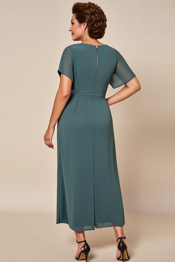 Grey Blue Chiffon Sheath Mother of the Bride Dress with Slit