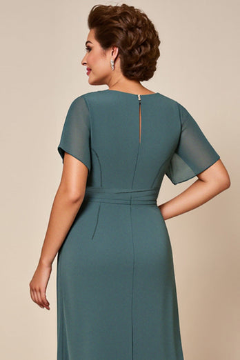 Grey Blue Chiffon Sheath Mother of the Bride Dress with Slit
