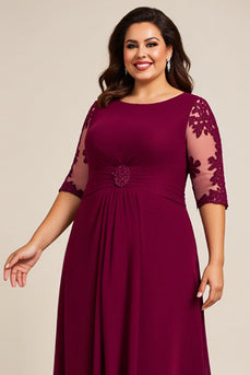Burgundy Appliqued Chiffon Plus Size Mother of the Bride Dress