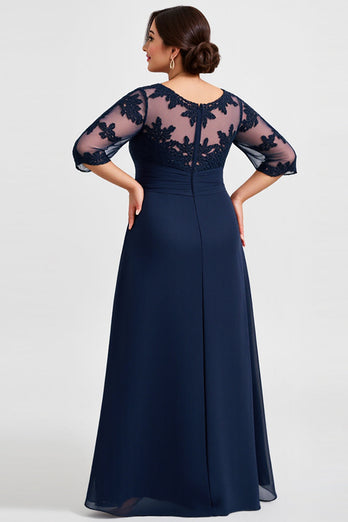 Navy Plus Size Chiffon Mother of the Bride Dress with Appliques