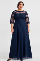 Load image into Gallery viewer, Navy Plus Size Chiffon Mother of the Bride Dress with Appliques