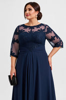 Load image into Gallery viewer, Navy Plus Size Chiffon Mother of the Bride Dress with Appliques