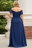 Load image into Gallery viewer, Navy Off the Shoulder Plus Size Appliqued Chiffon Mother of the Bride Dress