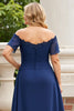 Load image into Gallery viewer, Navy Off the Shoulder Plus Size Appliqued Chiffon Mother of the Bride Dress