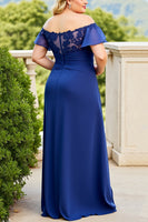 Load image into Gallery viewer, Navy Chiffon Plus Size Mother of the Bride Dress with Appliques