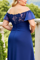 Load image into Gallery viewer, Navy Chiffon Plus Size Mother of the Bride Dress with Appliques