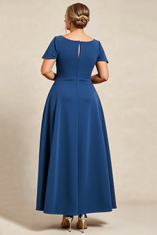 Ink Blue Scoop Neck Plus Size Mother of the Bride Dress with Bow