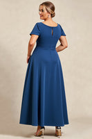 Load image into Gallery viewer, Ink Blue Scoop Neck Plus Size Mother of the Bride Dress with Bow