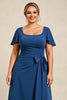 Load image into Gallery viewer, Ink Blue Scoop Neck Plus Size Mother of the Bride Dress with Bow