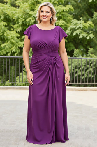 Purple Plus Size Ruched Mother of the Bride Dress with Ruffles