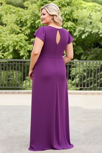 Purple Plus Size Ruched Mother of the Bride Dress with Ruffles