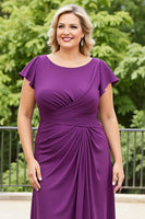Load image into Gallery viewer, Purple Plus Size Ruched Mother of the Bride Dress with Ruffles