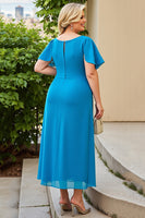 Load image into Gallery viewer, Blue Chiffon Sheath Plus Size Mother of the Bride Dress with Ruffles