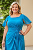 Load image into Gallery viewer, Blue Chiffon Sheath Plus Size Mother of the Bride Dress with Ruffles