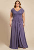 Load image into Gallery viewer, Grey Purple Ruched Plus Size Mother of the Bride Dress with Appliques
