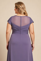 Load image into Gallery viewer, Grey Purple Ruched Plus Size Mother of the Bride Dress with Appliques