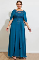 Load image into Gallery viewer, Peacock Chiffon Appliqued Plus Size Mother of the Bride Dress with Cape