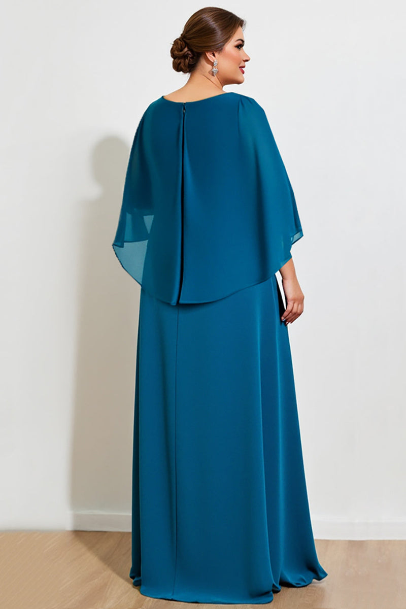 Load image into Gallery viewer, Peacock Chiffon Appliqued Plus Size Mother of the Bride Dress with Cape