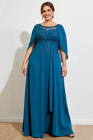 Load image into Gallery viewer, Peacock Chiffon Appliqued Plus Size Mother of the Bride Dress with Cape