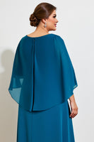 Load image into Gallery viewer, Peacock Chiffon Appliqued Plus Size Mother of the Bride Dress with Cape