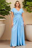 Load image into Gallery viewer, Sky Blue V Neck Plus Size Ruched Mother of the Bride Dress