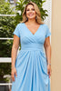 Load image into Gallery viewer, Sky Blue V Neck Plus Size Ruched Mother of the Bride Dress