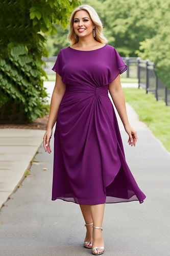 Purple Chiffon Plus Size A Line Ruched Mother of the Bride Dress with Ruffles