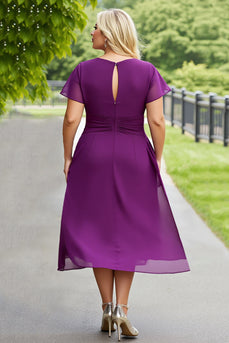 Purple Chiffon Plus Size A Line Ruched Mother of the Bride Dress with Ruffles