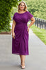 Load image into Gallery viewer, Purple Chiffon Plus Size A Line Ruched Mother of the Bride Dress with Ruffles